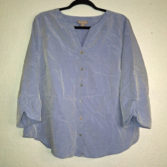 Chicos Women’s 2 Large Blue V Neck Button Up Blouse - Picture 1 of 8